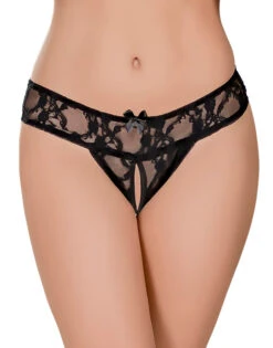 Exposed Lace Crotchless Sheer Panty 3 Pack Black G3PK108