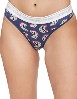 Calvin Klein CK One Cotton Thong Logo Step Print/ Seashore Blue QF5733