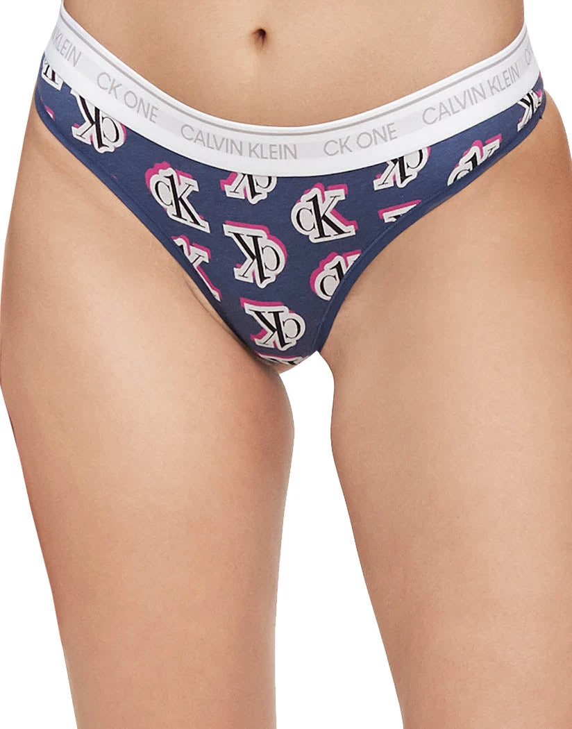 Calvin Klein CK One Cotton Thong Logo Step Print/ Seashore Blue QF5733 3 Calvin Klein CK One Cotton Thong Logo Step Print/ Seashore Blue QF5733
